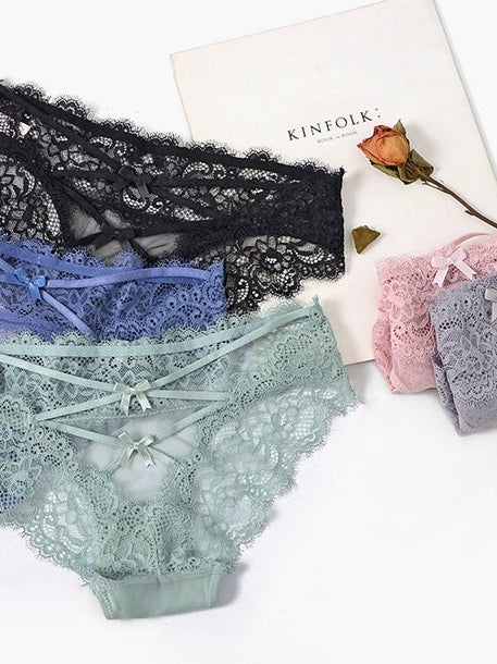 Lace Bow-knot Hollow Out T-back Panties