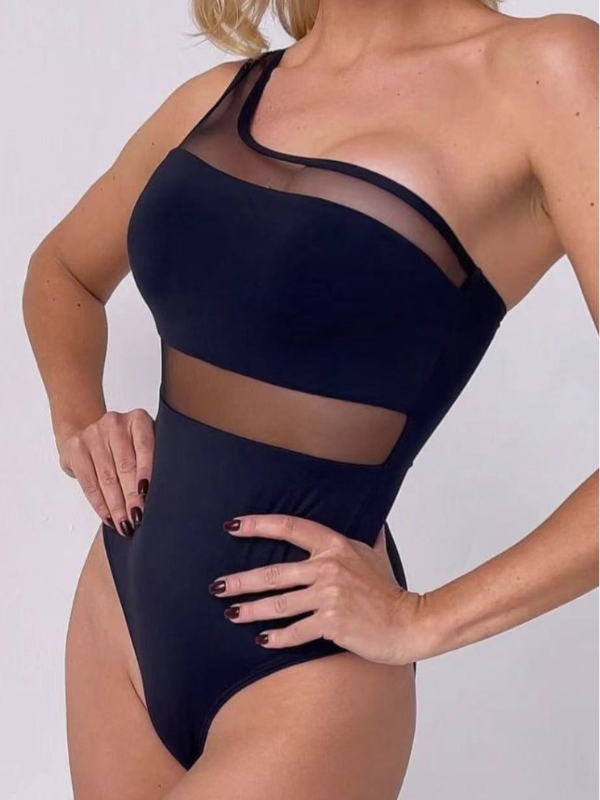 One-Shoulder Cutout Sexy Mesh One-Piece