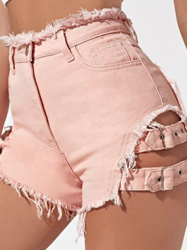 High-Waisted Distressed Denim Streetwear Shorts