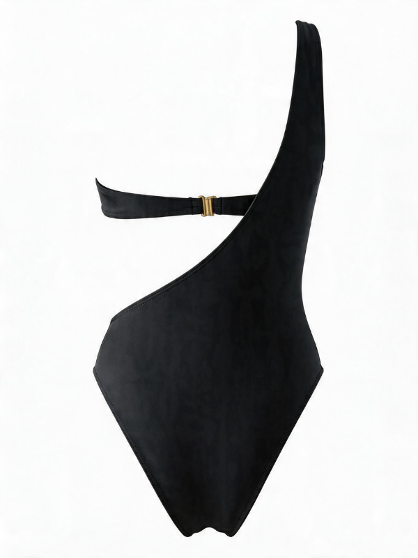One Shoulder Metal Decor Cutout One-Piece