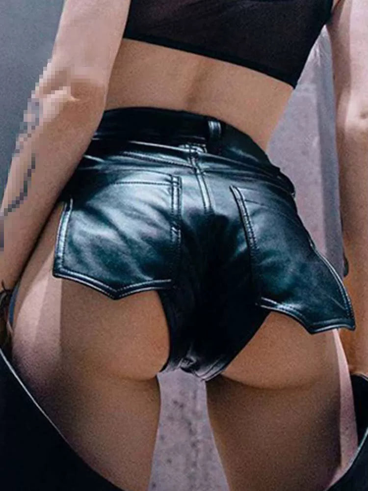 Spicy Low-Rise Cheeky Faux Leather Booty Shorts
