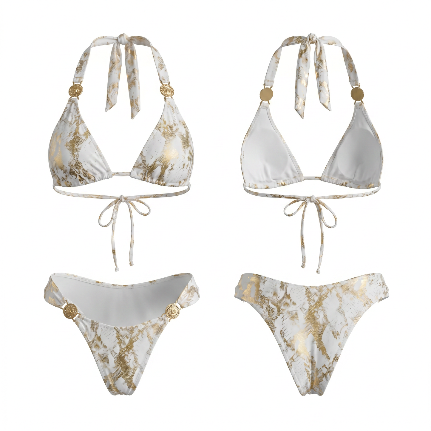 Snake Print Faux Leather Bikini Set