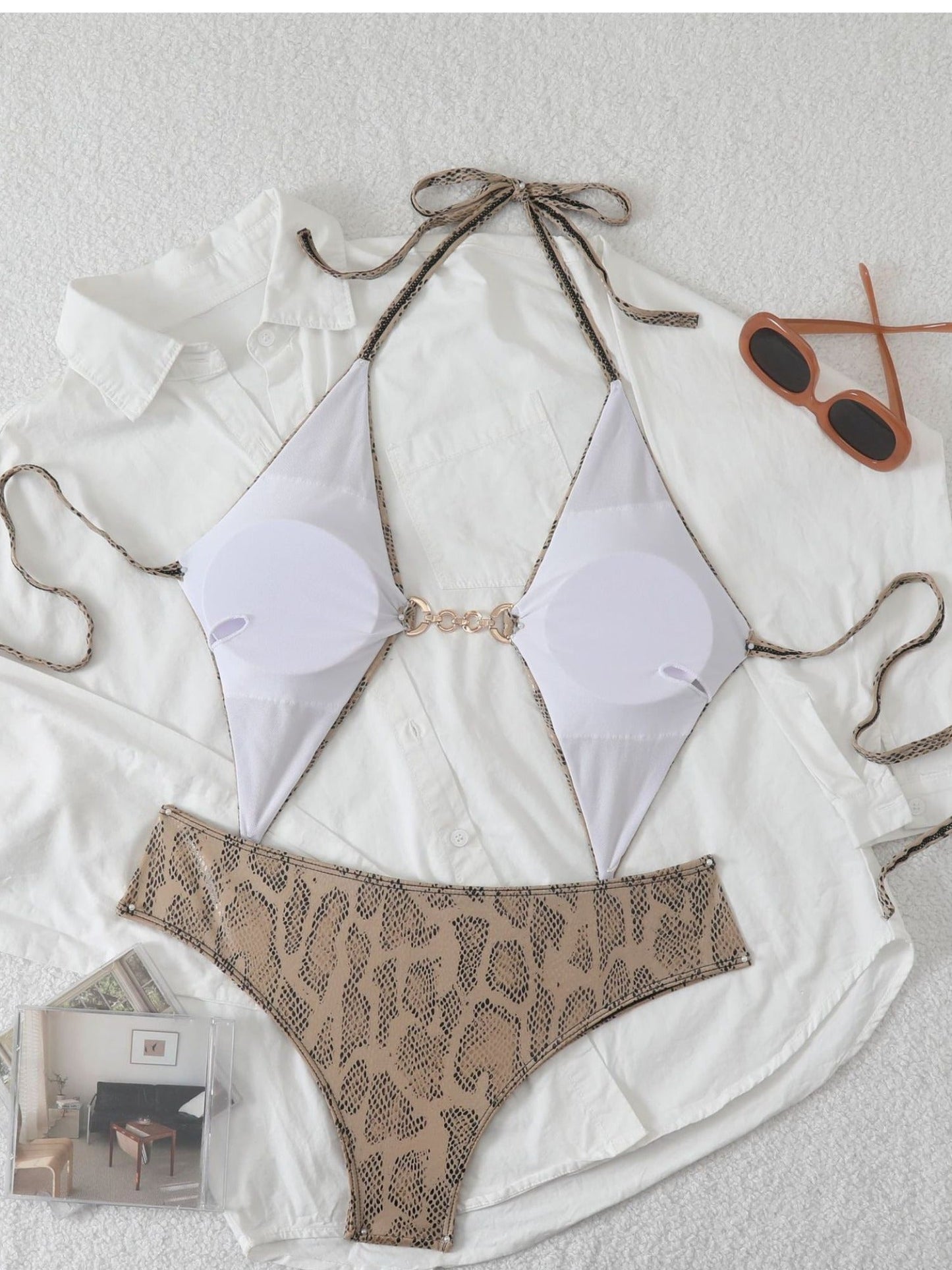 Leopard Print Halter Bikini Set
