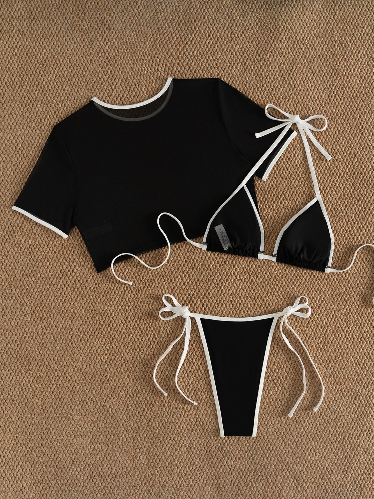 3 Piece Bikini Set with Mesh Cover Up & Sequin Starfish Patch