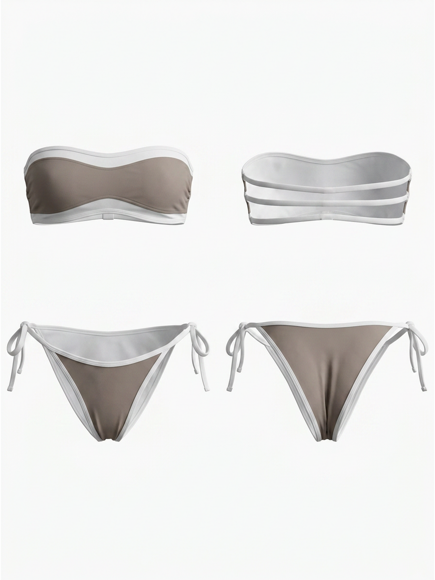 Strapless White Trim Side Tie Bikini
