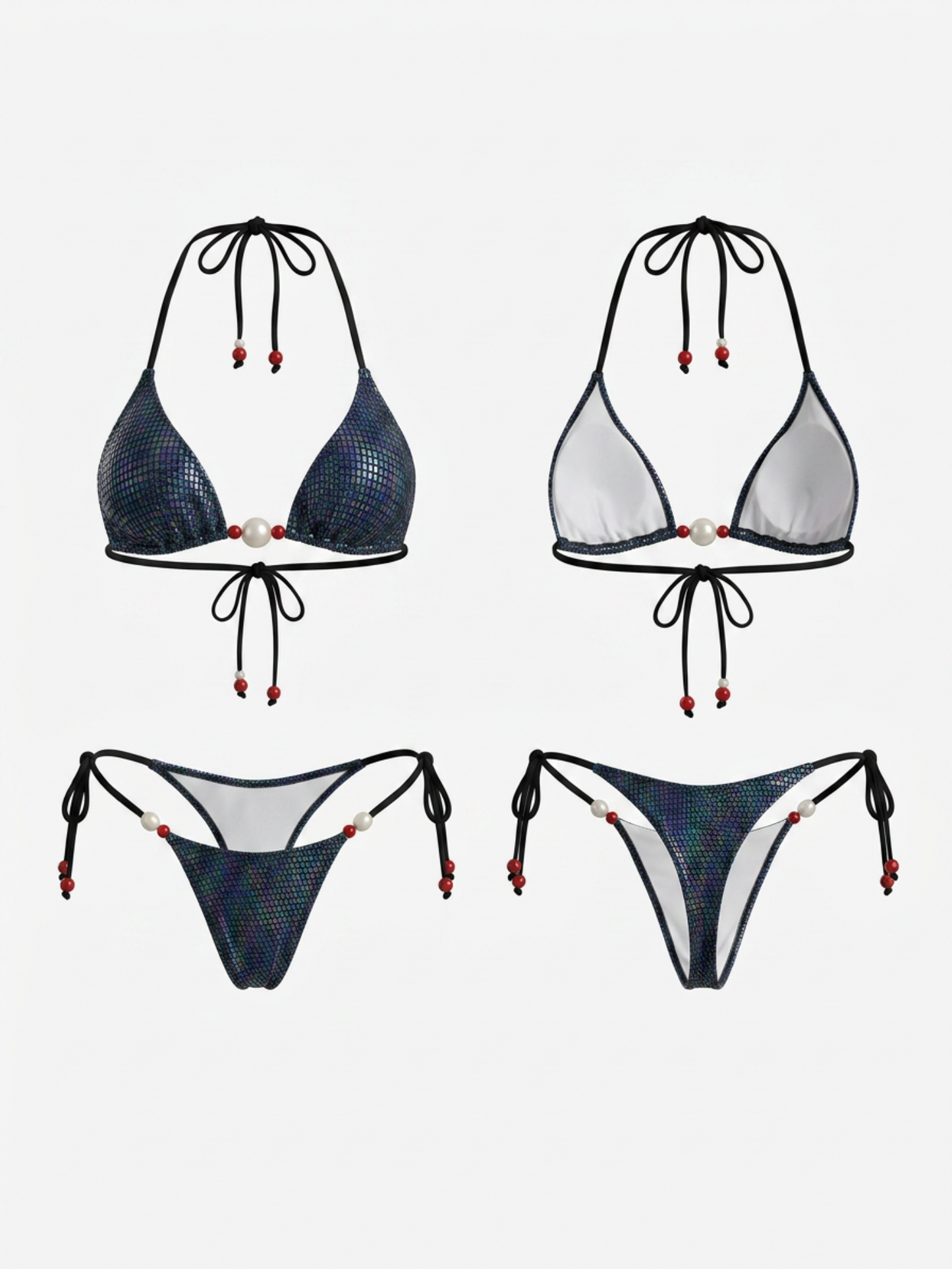 Iridescent Glitter Mesh Halter Bikini Set