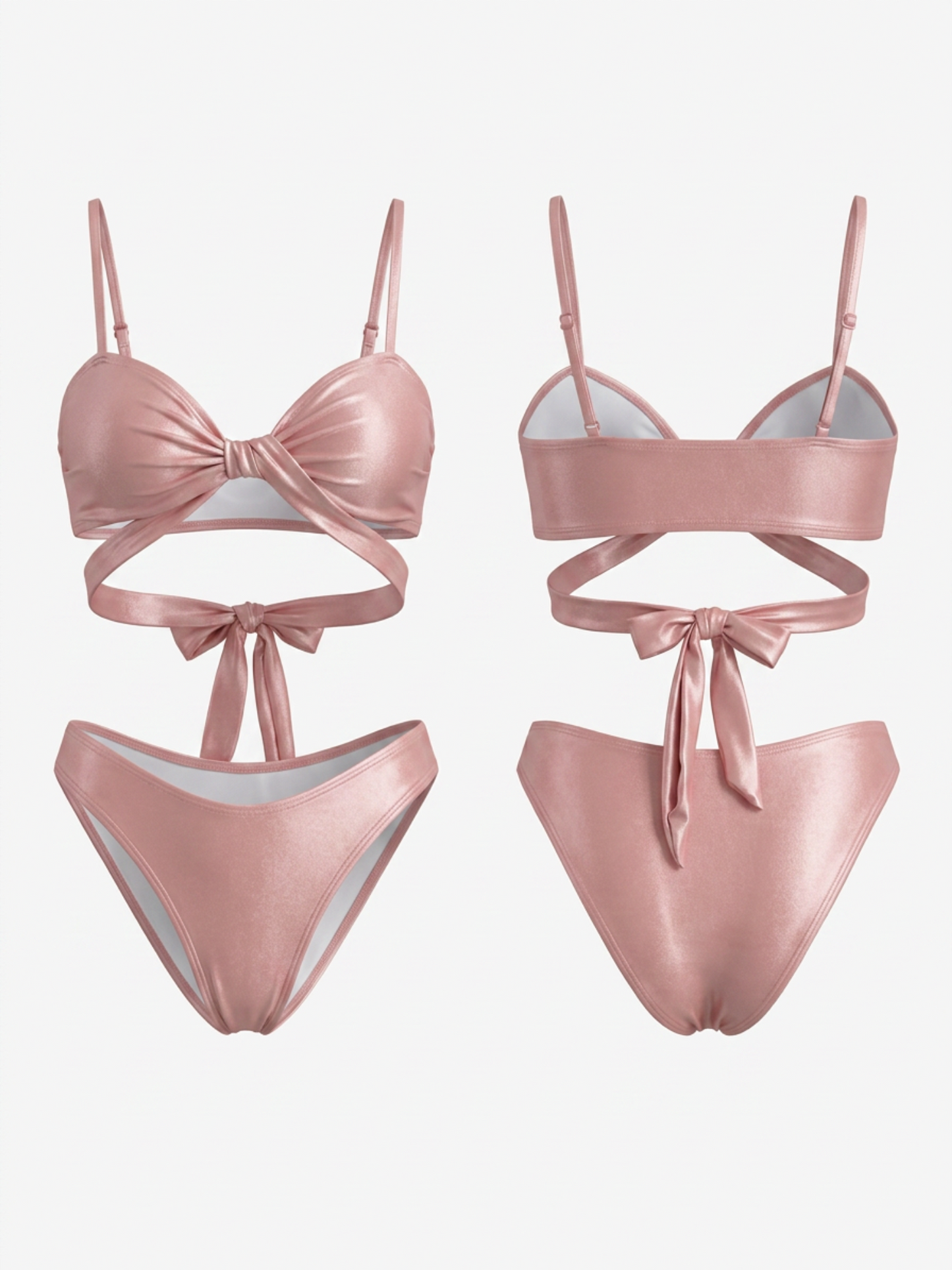 Light Pink Satin Wrap Bikini Set