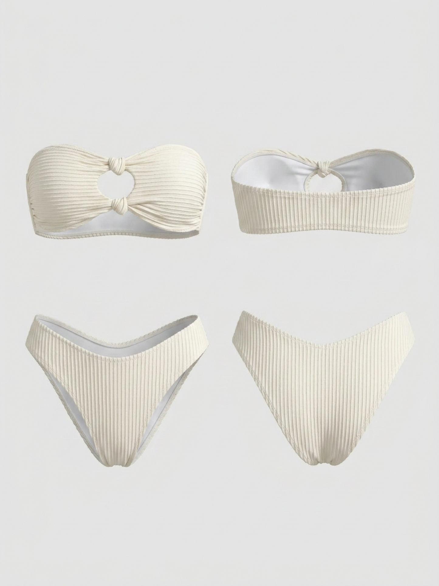 Trendy Cream Crinkle Fabric Twist Cutout Bandeau Bikin