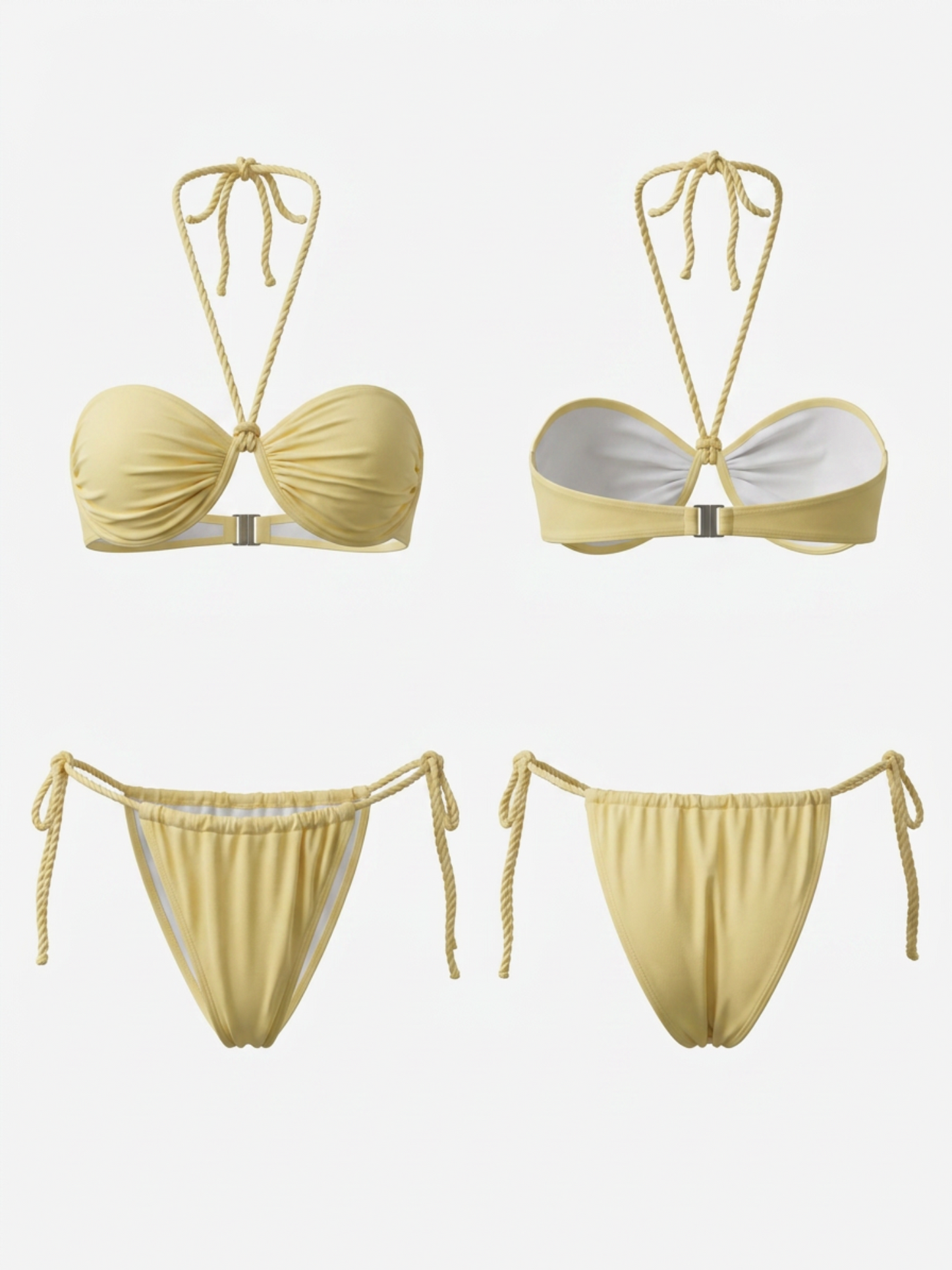 Twist Front Braided Halter Side Tie High Cut Bikini Set