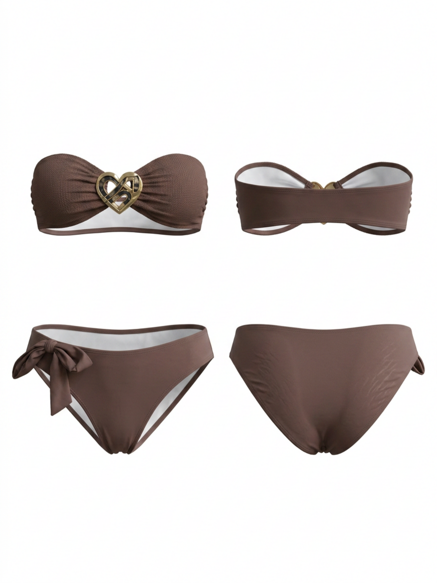 Heart Metal Buckle Strapless Bow Bikini Set