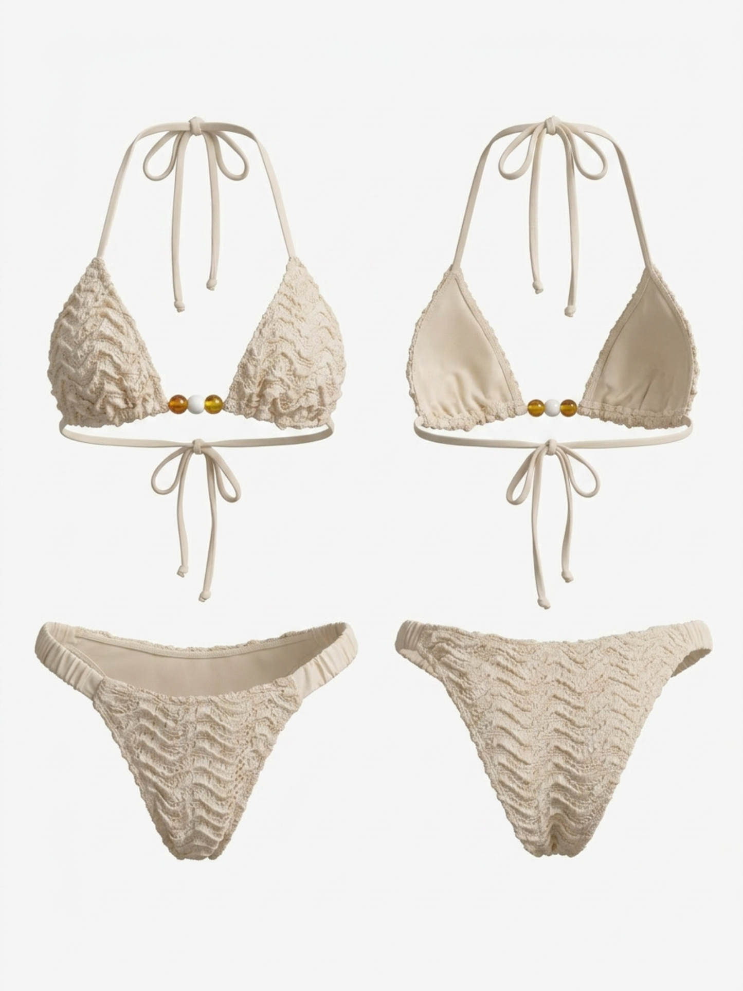 Wave Crochet Bead Halter Side Tie Bikini Set