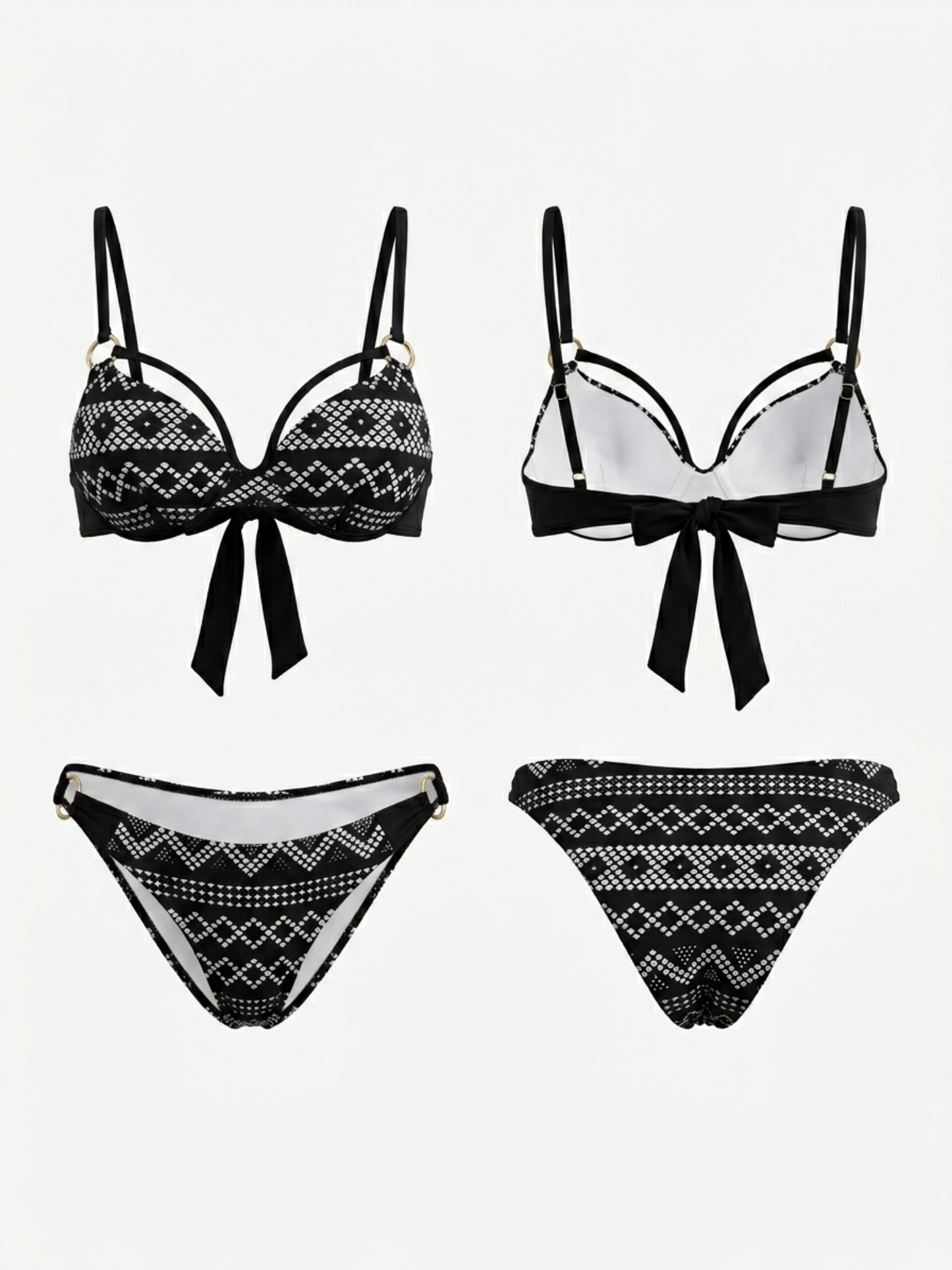 Geometric Mesh Underwire Thin Strap Bikini Set