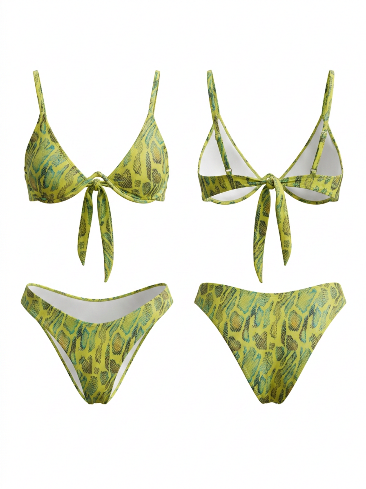 Lime Green Snake Print Underwire Triangle Bikini Set