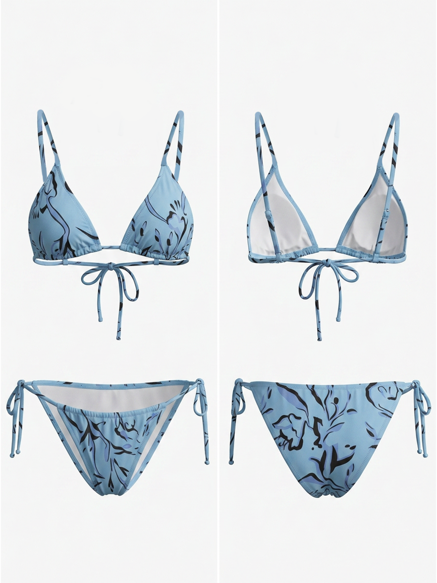 Soft Blue Abstract Art Side Tie High Cut Beach Bikini