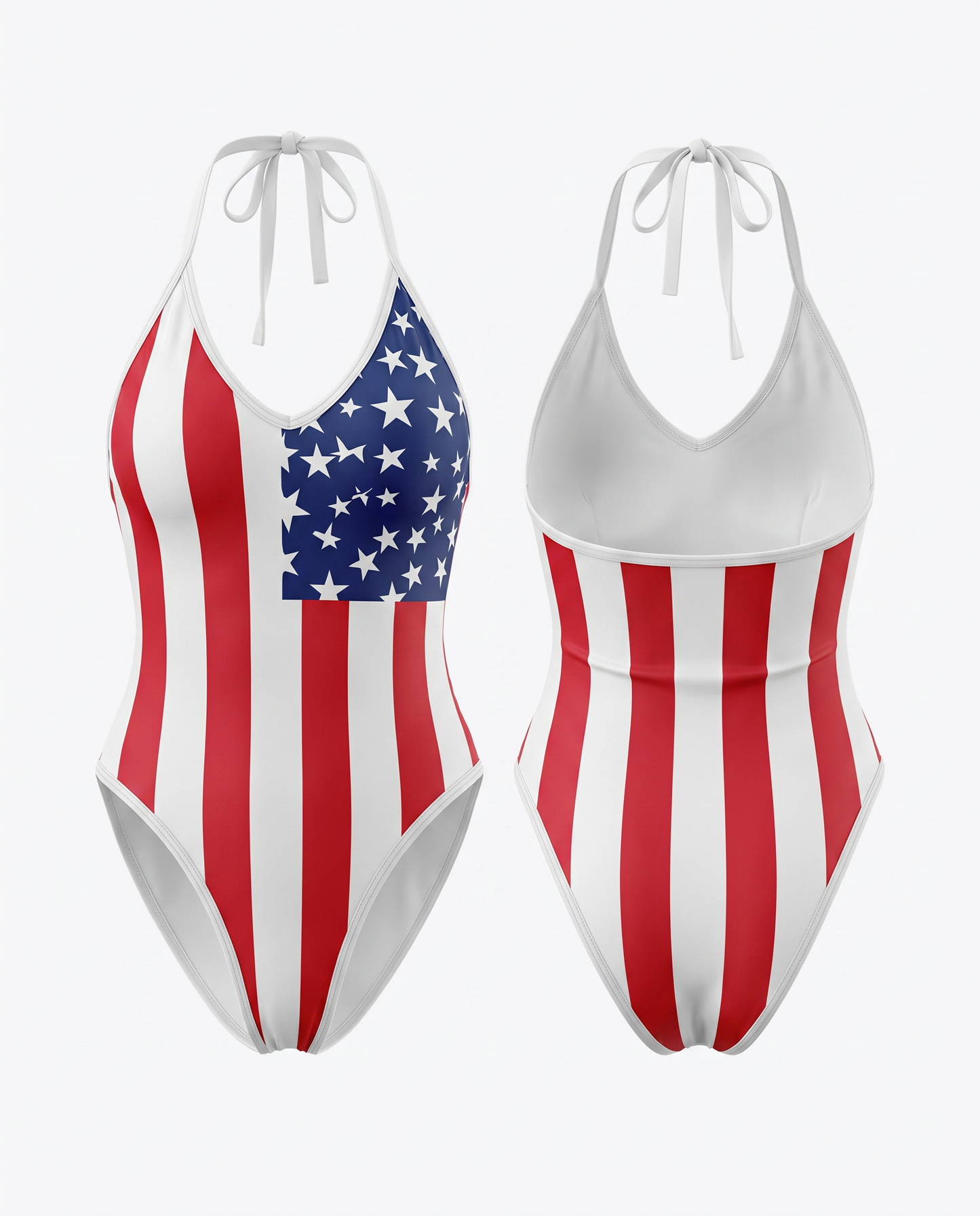 American Flag Print Halter Deep V One-Piece