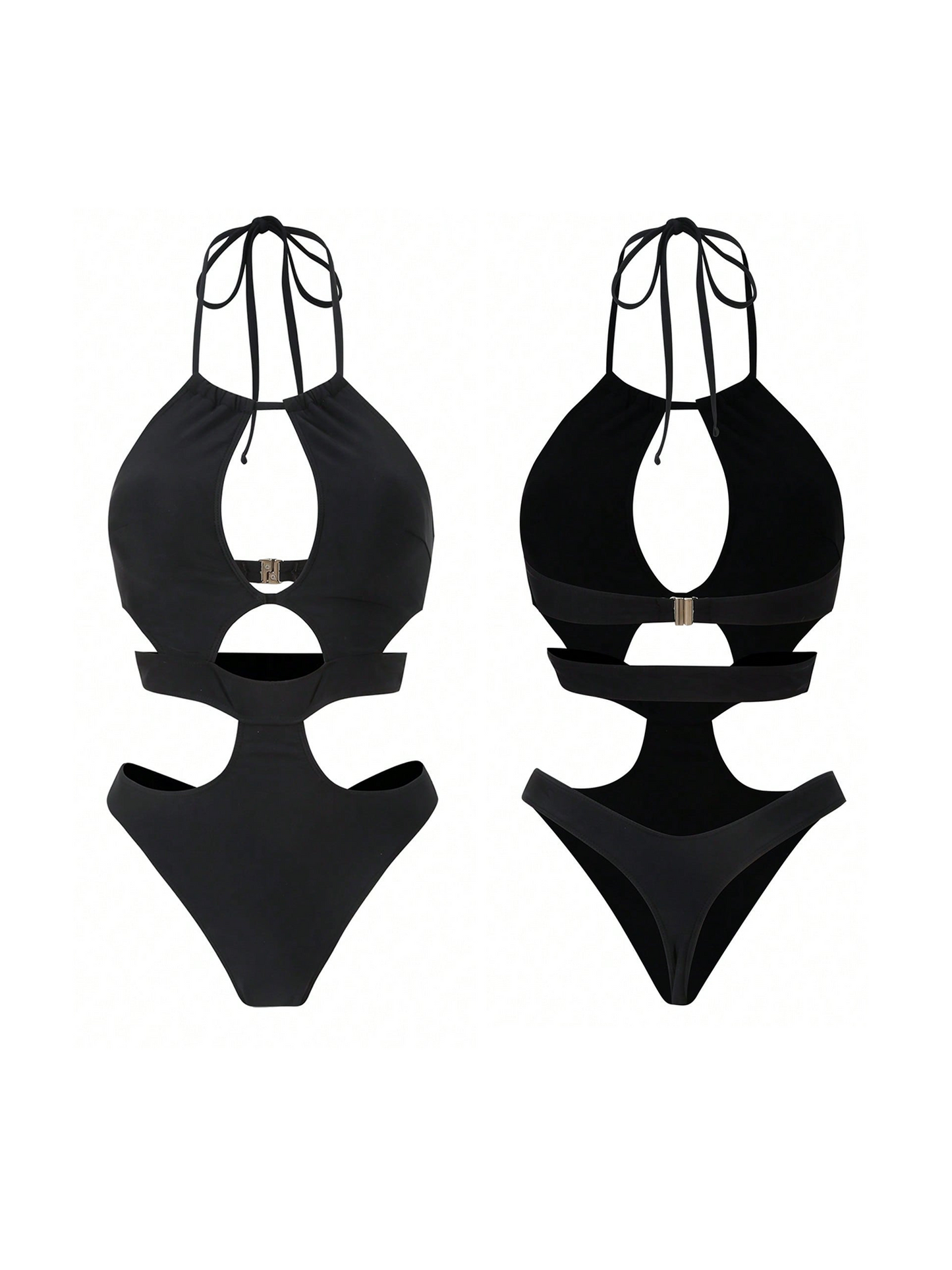 Black Halter Cutout One-Piece