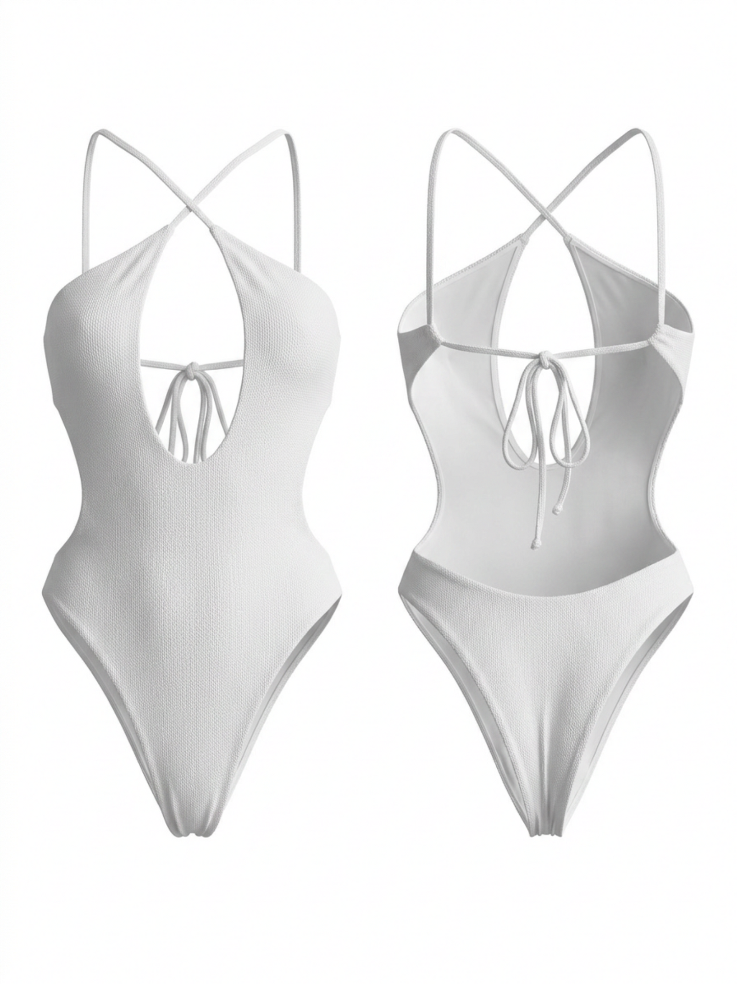 White Crisscross Deep Cutout One Piece