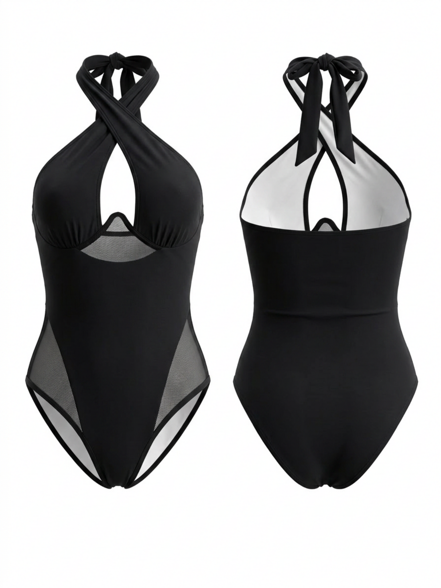 Crisscross Halter Mesh Cutout One Piece Swimsuit