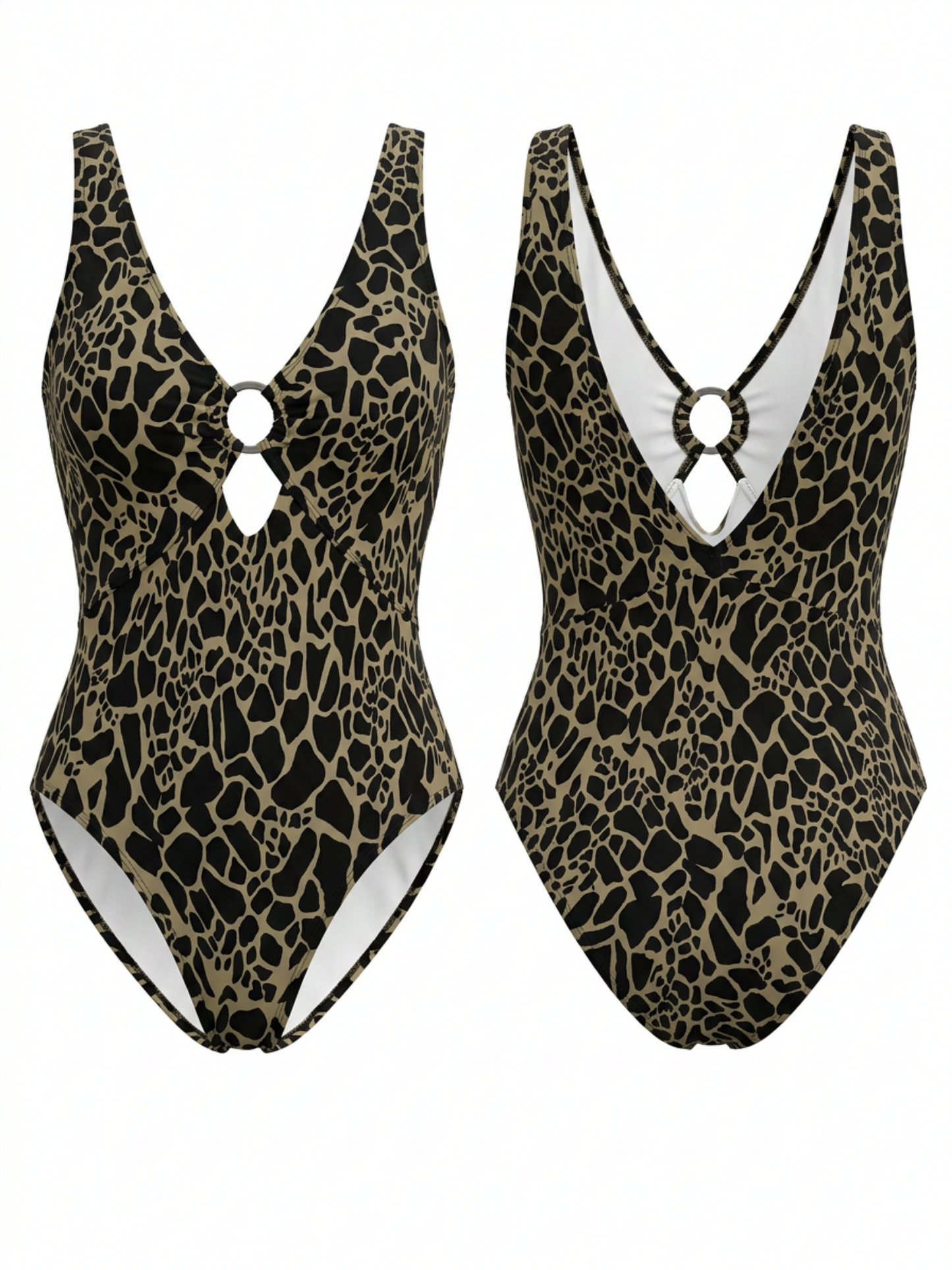 Leopard Print O-Ring Cutout V-Neck One Piece