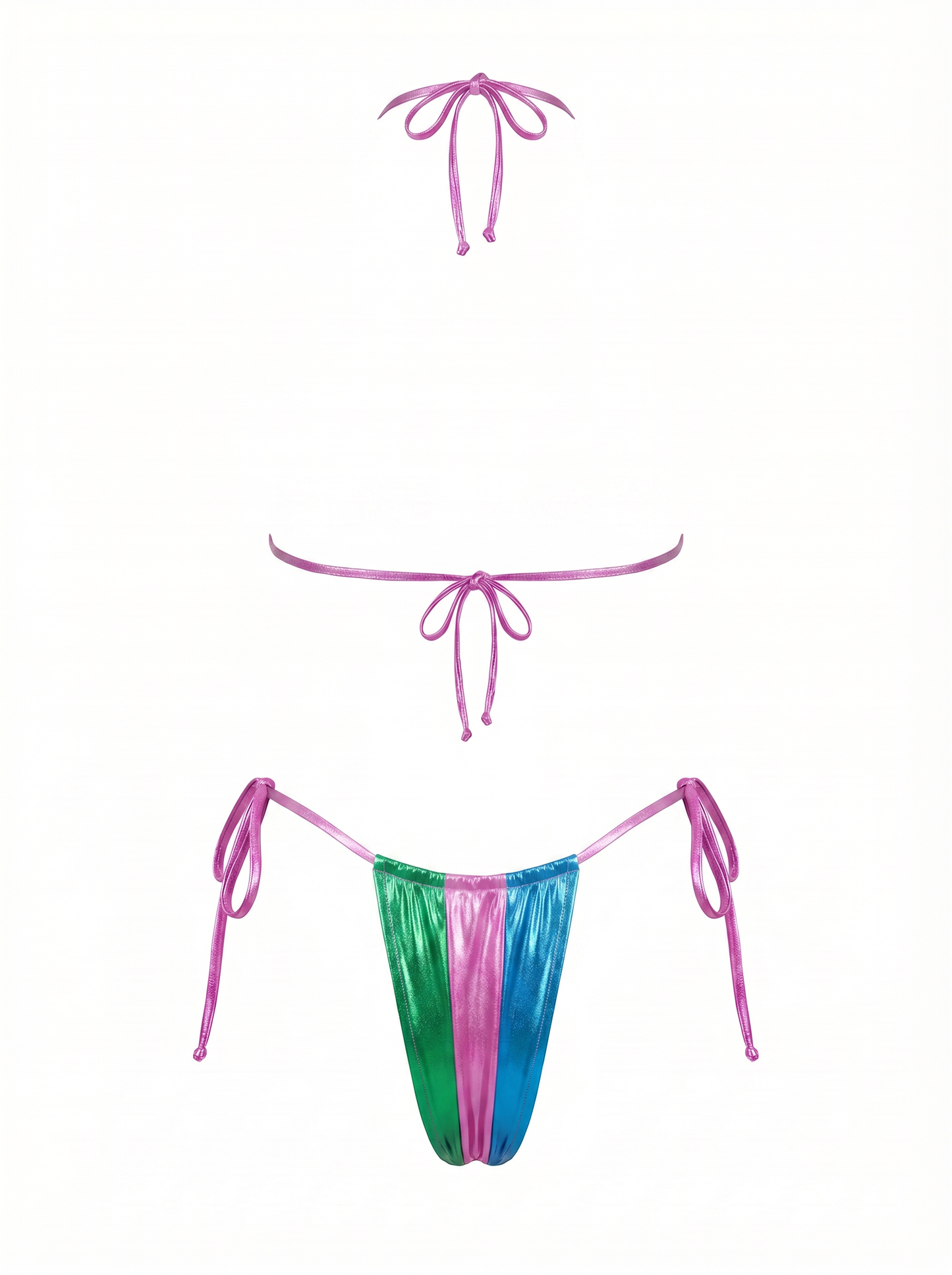 Lace-up Rainbow Contrast Color Splicing Bikini Set