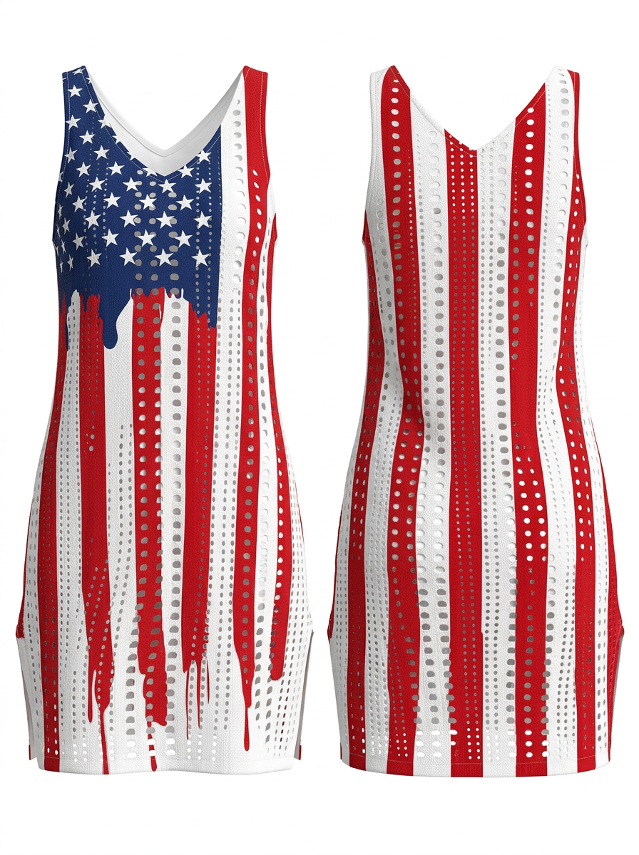 American Flag Print Crochet Mesh Sleeveless Beach Cover-Up Dress