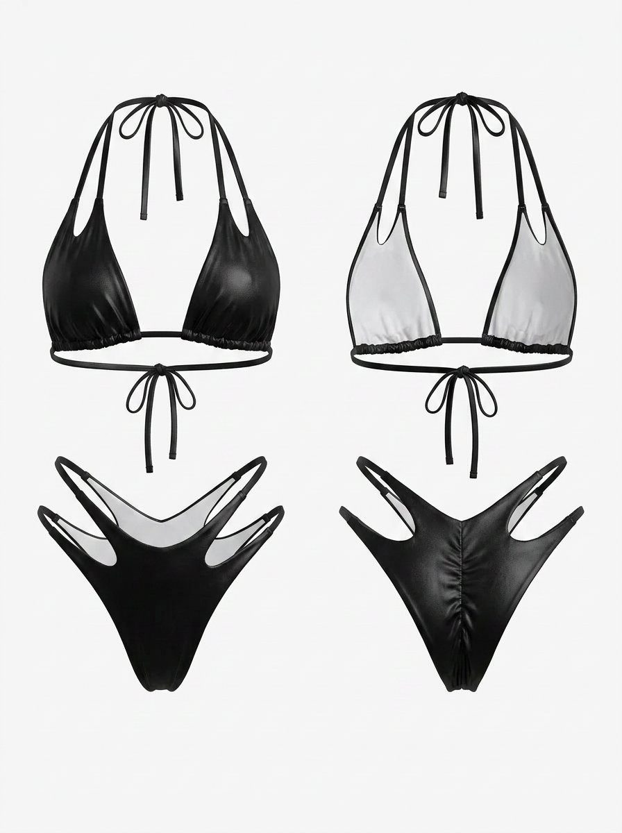 Black Metallic Halter Bikini Set