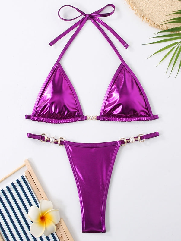 Sexy Glossy PU Bikini Set