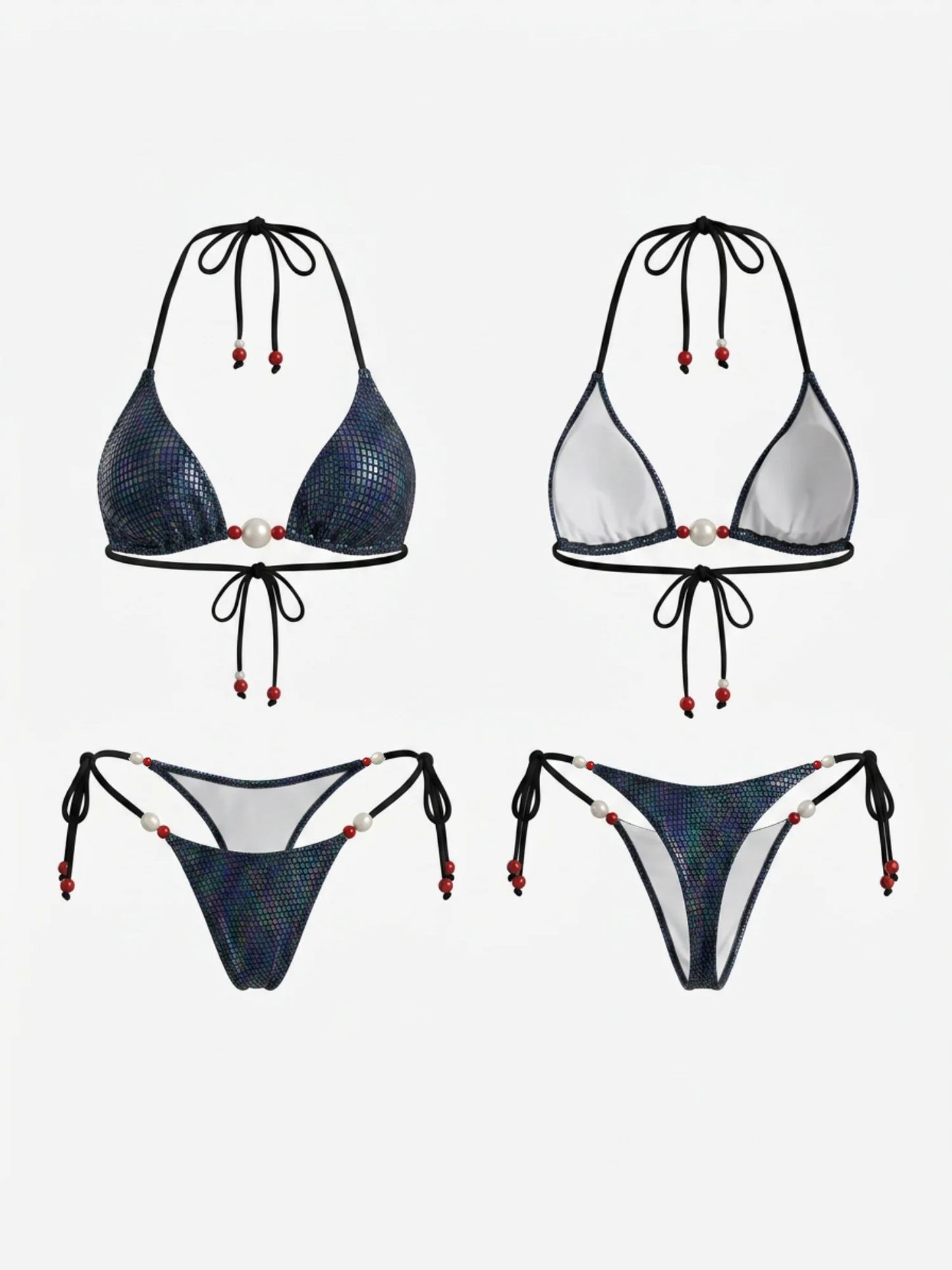 Iridescent Glitter Mesh Halter Bikini Set