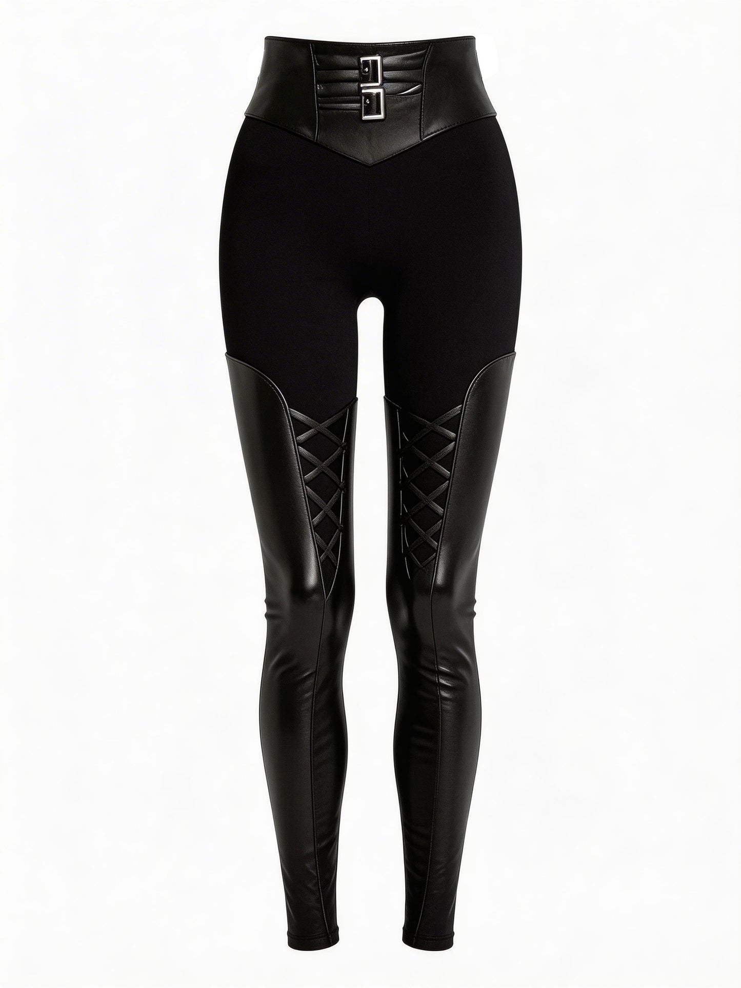Crisscross-Leg PU Butt-Lifting Skinny Pants