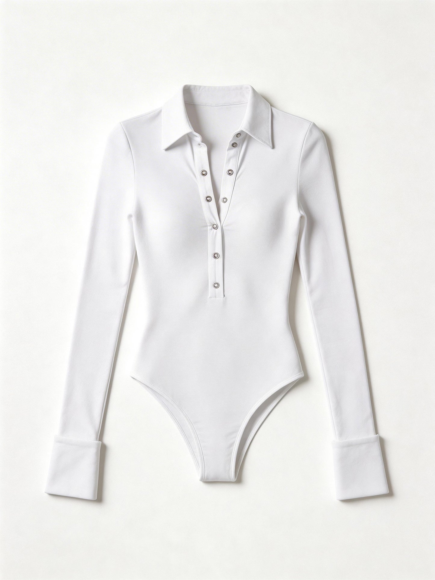 Lapel Button Long Sleeves Bodysuit