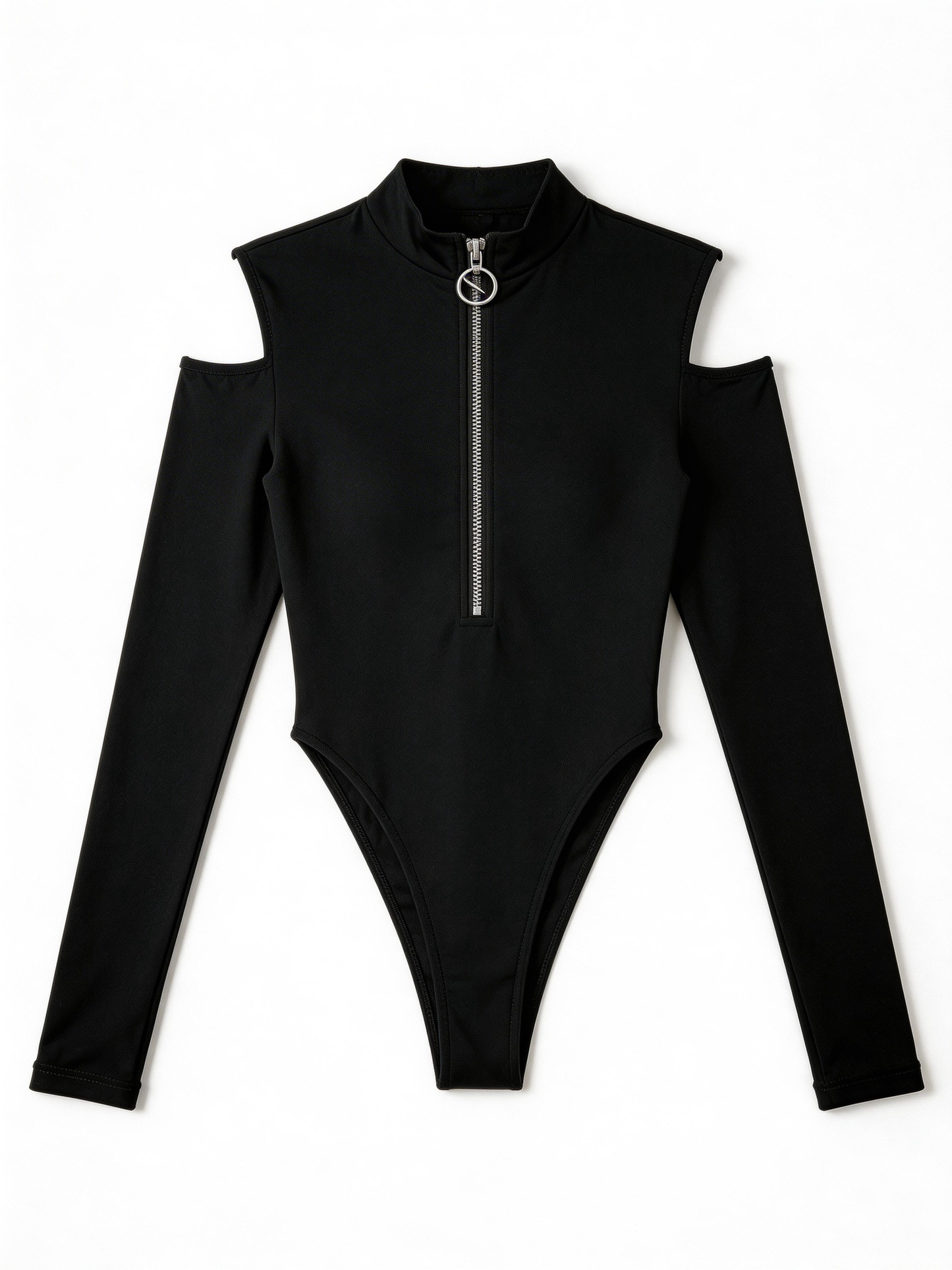 Sexy Hollow Out Off Shoulder Zipper Long Sleeve Bodysuit