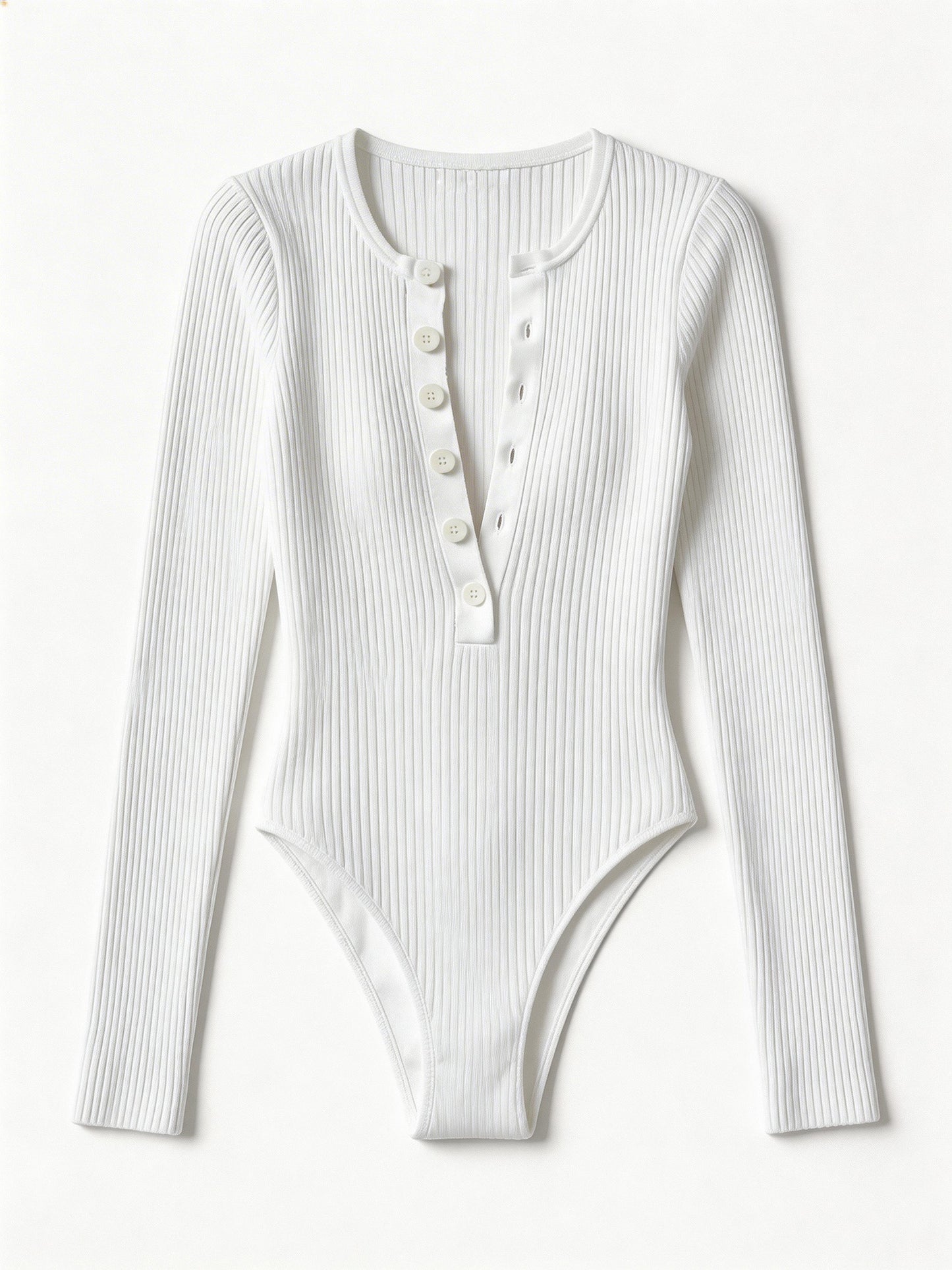 Sexy V-Neck Buttoned Knit Long Sleeve Bodysuit