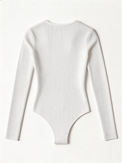 Sexy V-Neck Buttoned Knit Long Sleeve Bodysuit