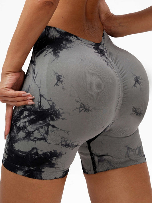 Hot Tie-dye Deep V Back Scrunch Bum Spandex Gym Booty Shorts