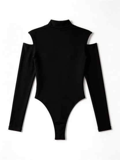 Sexy Hollow Out Off Shoulder Zipper Long Sleeve Bodysuit