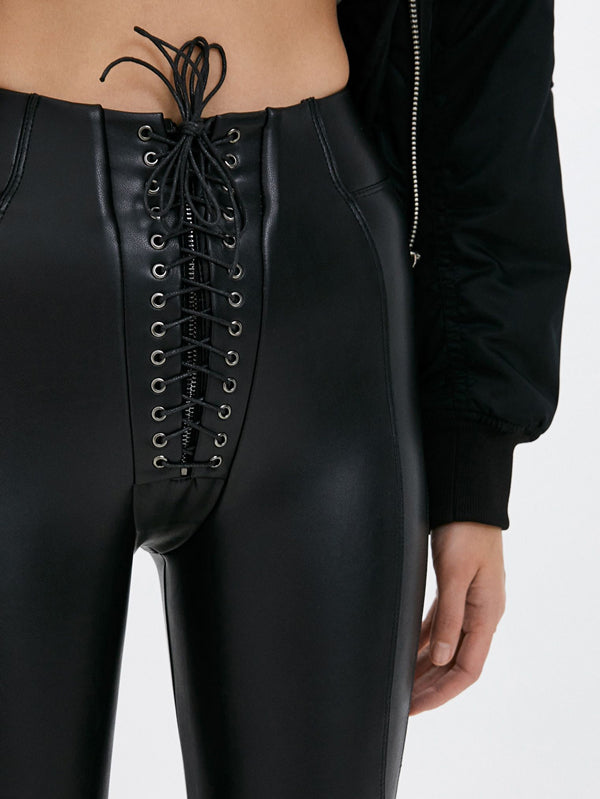 ❤Sexy Faux Leather Push Up Design Lace-up Leggings