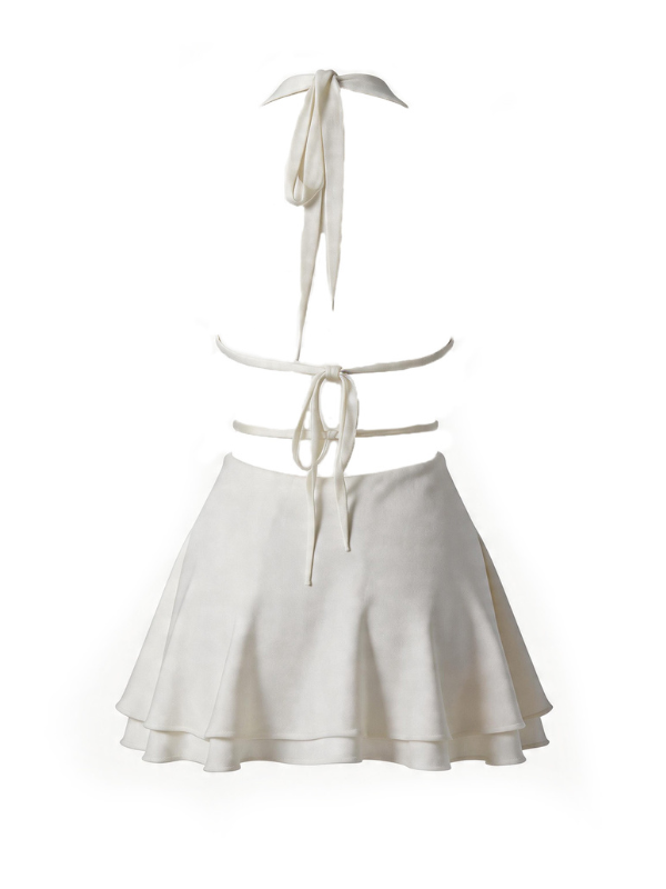 Halter Cutout Tie Back A-Line Mini Dress