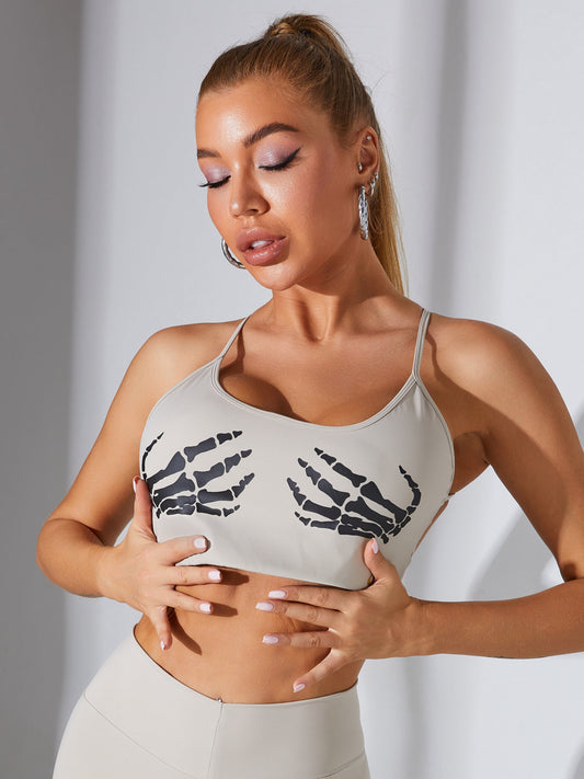 "Hand Bones" Print Cross Back Sports Bras