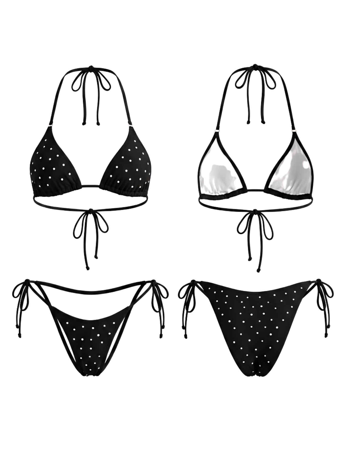 Diamond Sexy Halter Drawstring Lace-up Bikini Set