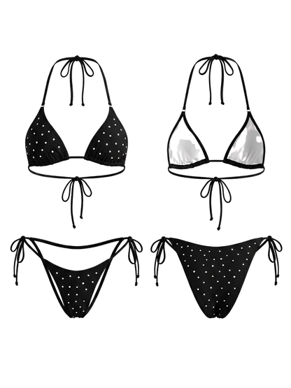Diamond Sexy Halter Drawstring Lace-up Bikini Set