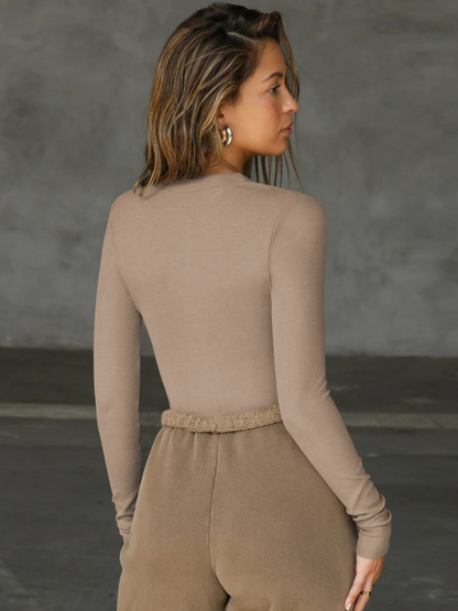 Long-Sleeve Zip Slim-Fit Knit Bodysuits