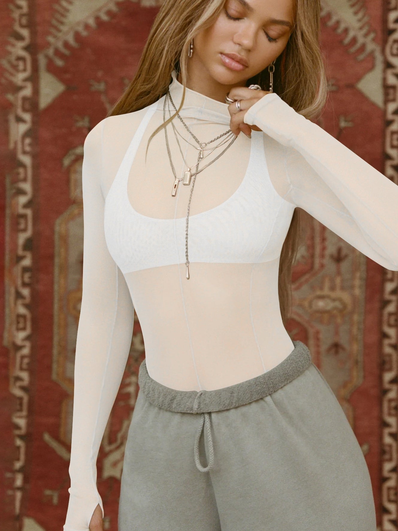 Sexy Sheer Mesh Not Including Inner Wear Long Sleeves