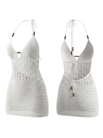 Sexy V-neck Halter Hollow Out Lace-up Backless Mini Dress