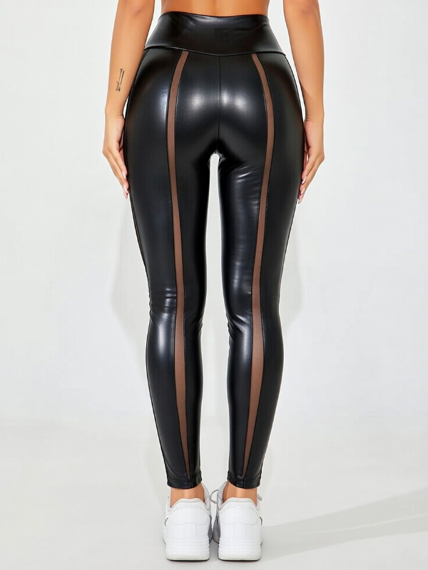 ❤Faux Leather Mesh Stripes Leggings