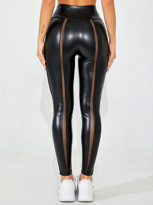 ❤Faux Leather Mesh Stripes Leggings
