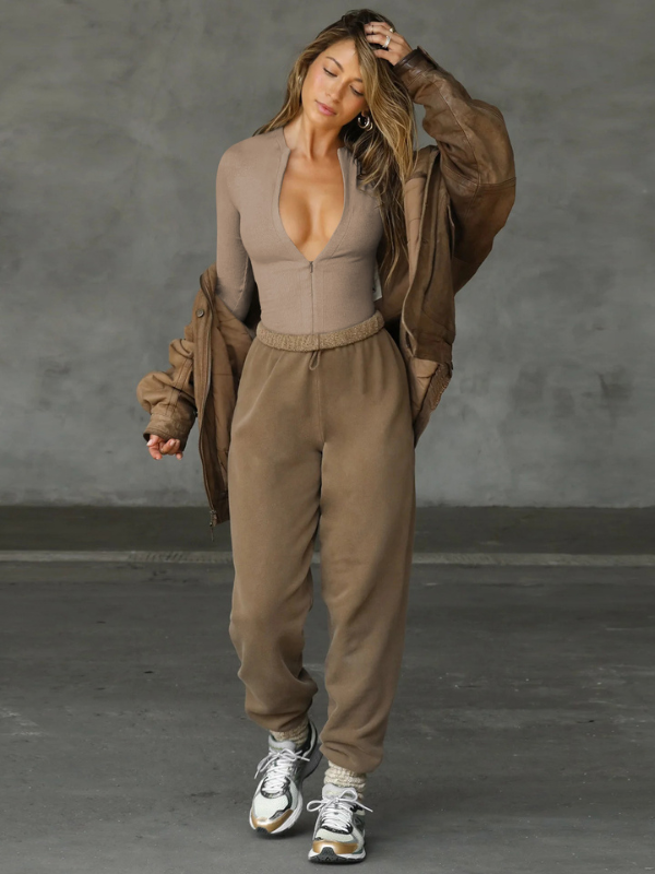 Long-Sleeve Zip Slim-Fit Knit Bodysuits