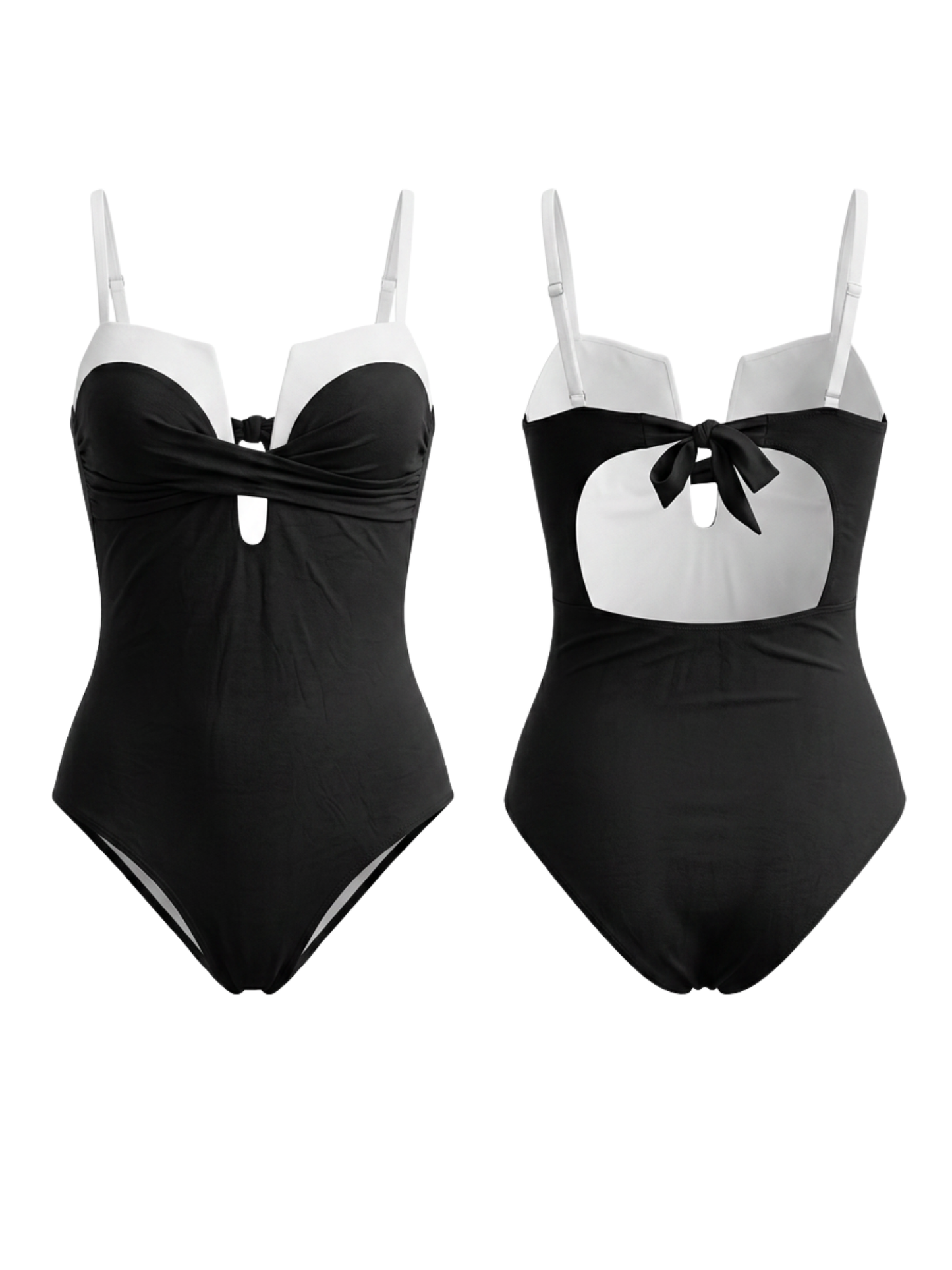 Black & White Contrast Underwired Cutout One-Piece