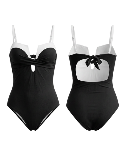 Black & White Contrast Underwired Cutout One-Piece