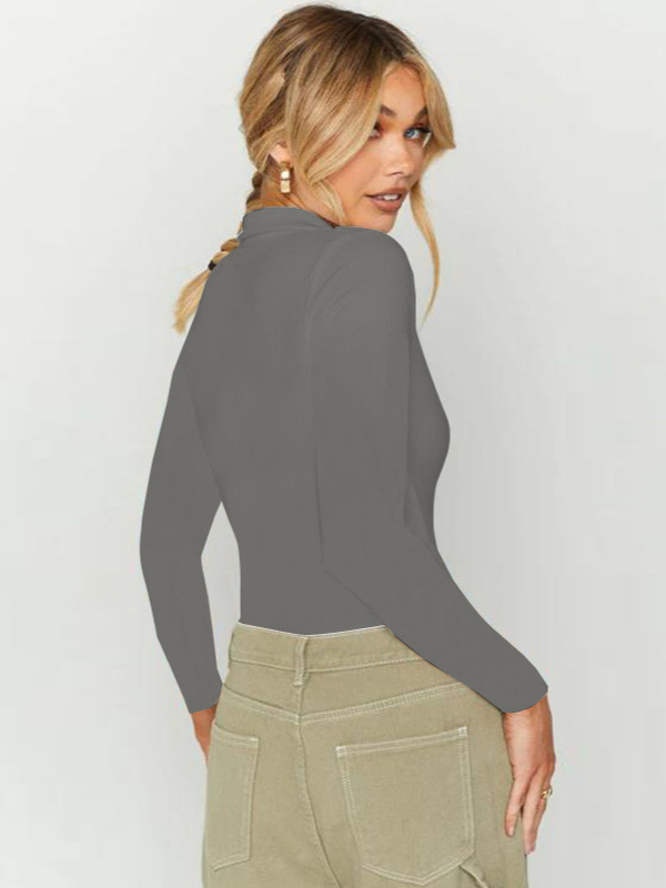 Fashion Sexy Slim-Fit Polo Collar Long-Sleeve Bodysuit