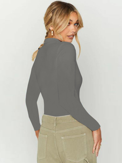 Fashion Sexy Slim-Fit Polo Collar Long-Sleeve Bodysuit